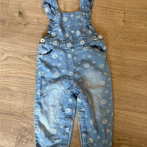🌼 Baby Girl Denim Overalls | Daisy Print | 18–24 Months